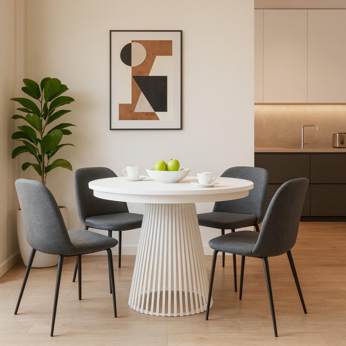 ESSTISCH Lumi, Runder, mit Metallbeinen, Weiß - Weiß, Holzwerkstoff/Metall (100/100/77cm) - Beautysofa