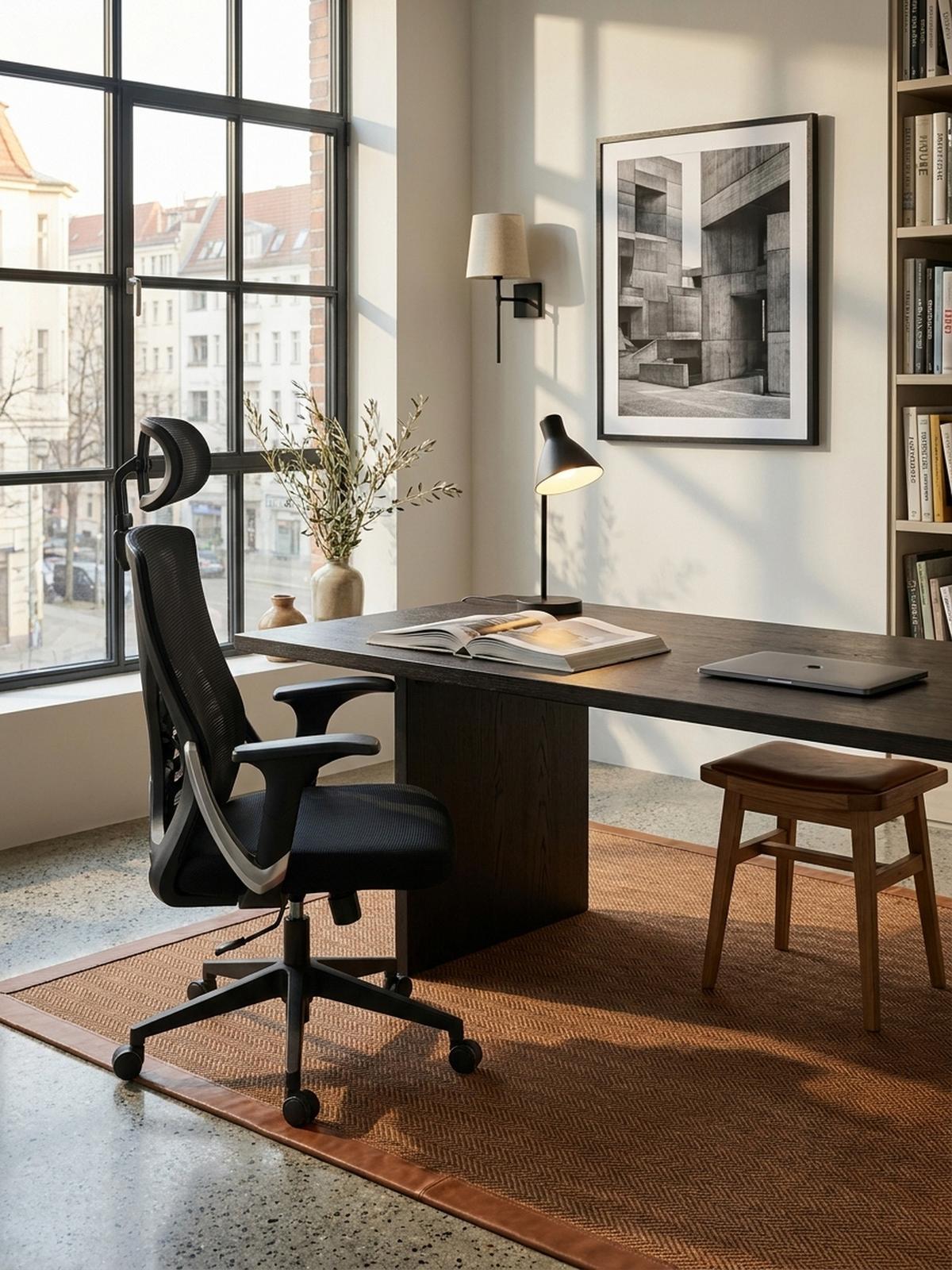 BÜRODREHSTUHL Schwarz Mesh mit Wippmechanik, Kopfstütze und 4-fach Lordosenstütze ASTRA - Schwarz, Kunststoff/Textil (65/123/65cm) - KADIMA DESIGN