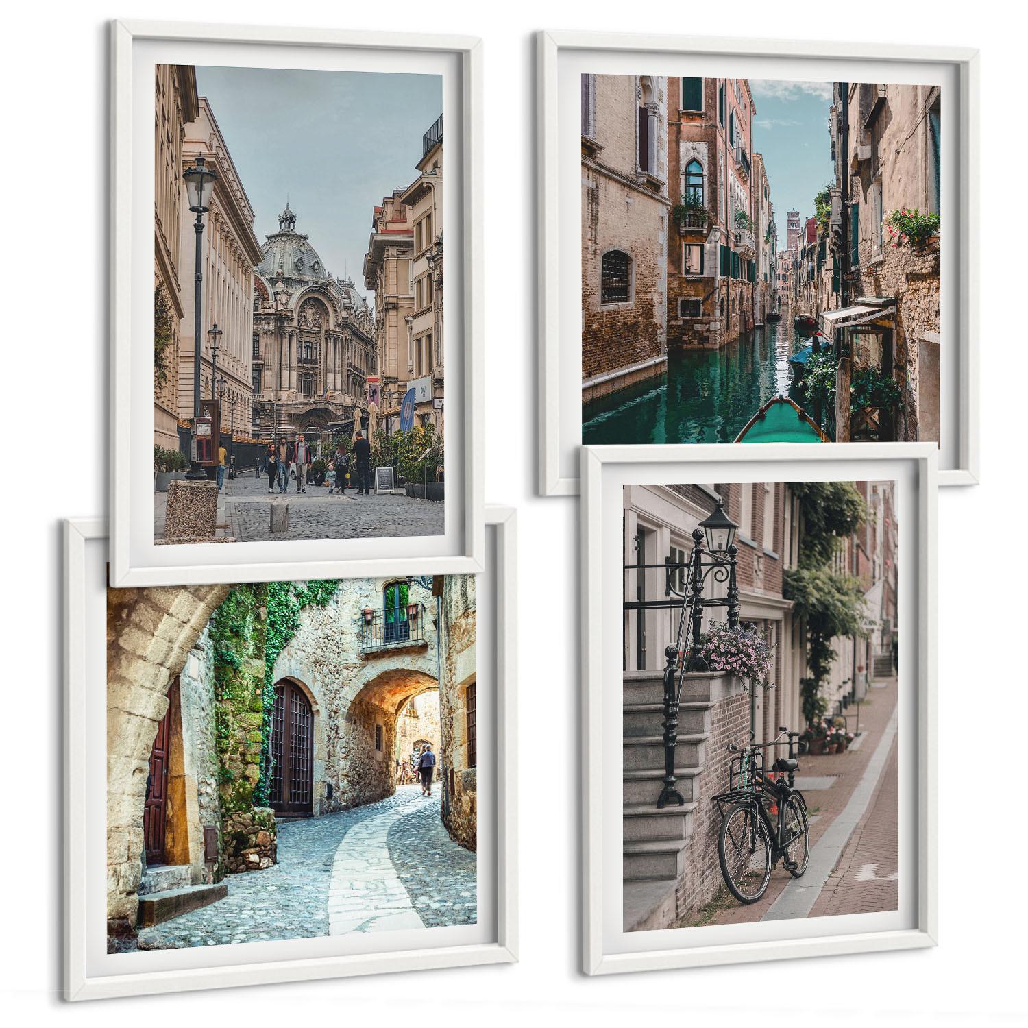 BILDER SET 4er Set - 50x50 cm & 40x60 cm Weißer Rahmen - Venezianische Straßen Wasserarchitektur - Weiß, Kunststoff (50/50cm) - TULUP