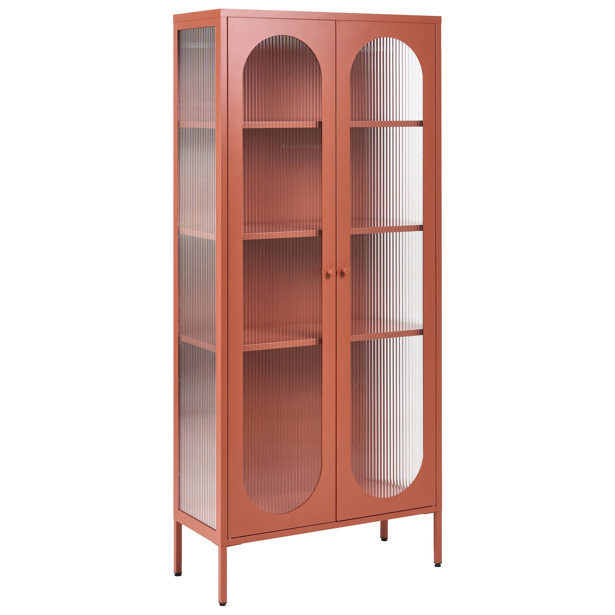 VITRINE mit Glastüren Metall 80 cm Goldbraun Foxton - Goldfarben/Braun, Metall (80/181/35cm) - Beliani