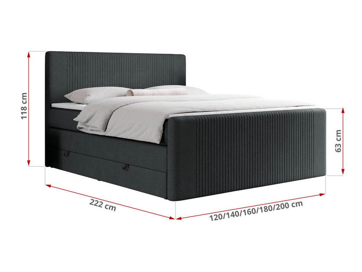 BOXSPRINGBETT KING DOREN 160/200 Dunkelgrau Struktur - H4 - Dunkelgrau, Holz/Textil (160/200cm) - MKS