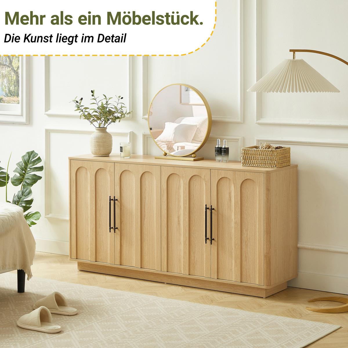 SIDEBOARD in Eichenoptik mit Bogenmotiv und Griffen, Beige - Naturfarben, Holzwerkstoff (40/80/160cm) - Urban Meuble