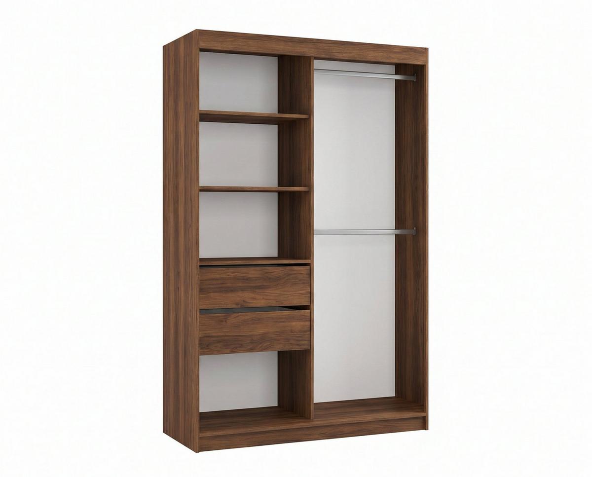 SCHWEBETÜRENSCHRANK BELLINA 120/216/61 cm Modern Kleiderschrank 2-türig mit Spiegel Nussbaumfarben - Nussbaumfarben, Holzwerkstoff (120/216/61cm) - MASSENO