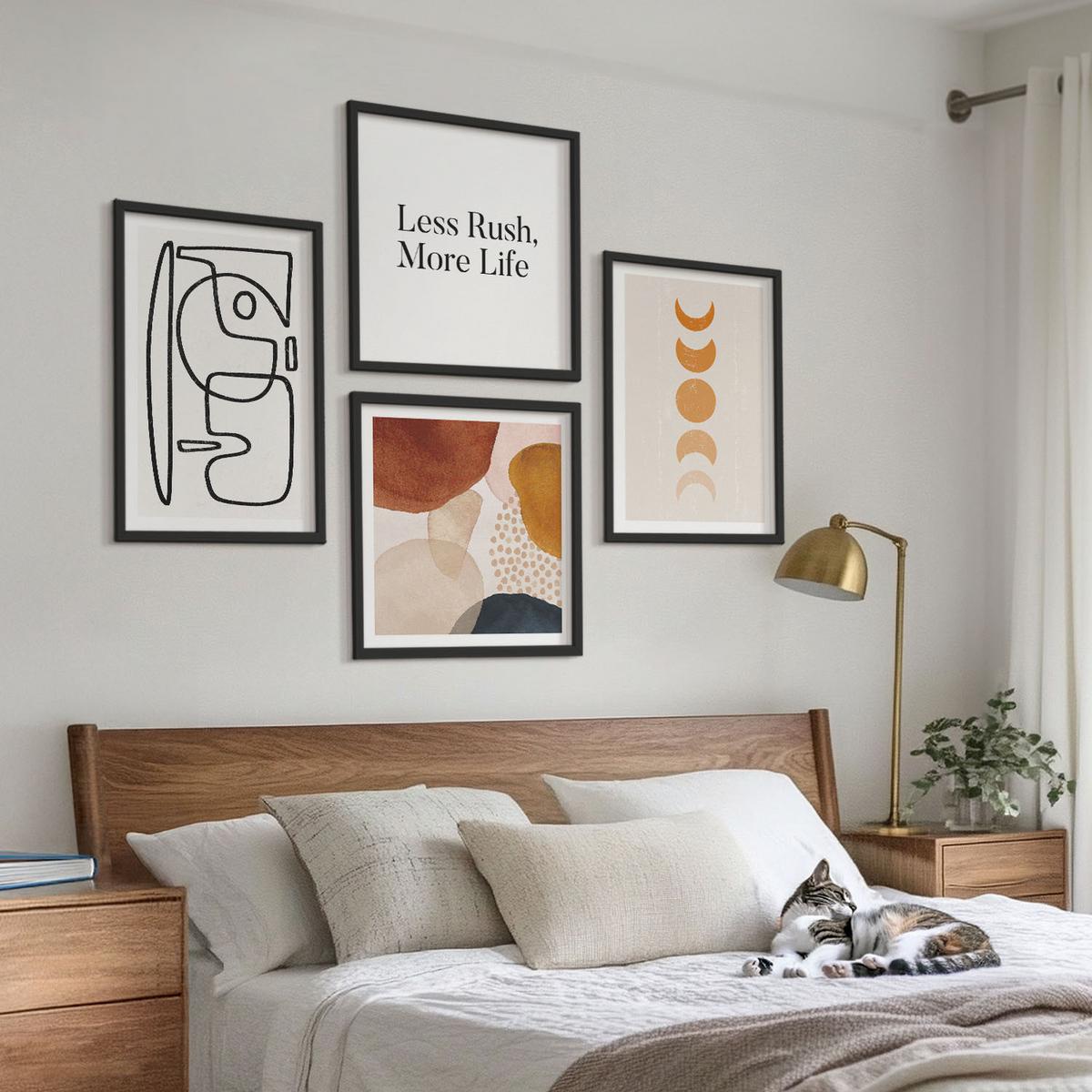 BILDER SET 4er Set - 50x50 cm & 40x60 cm Schwarzer Rahmen - Abstrakte Formen und Farben - Schwarz, Kunststoff (50/50cm) - TULUP