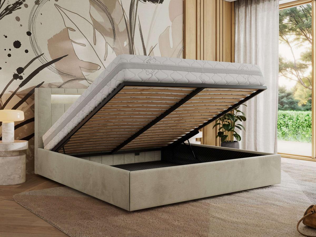 POLSTERBETT GOLD 5 CLASSIC 200/200 - Beige Velvet - Multipocket-Matratze - Beige, Textil (200/200cm) - MKS