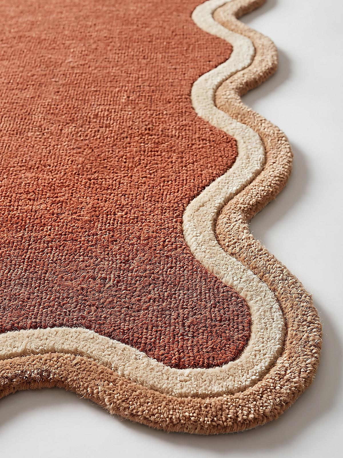 WOLLTEPPICH handgetuftet ALHAM, Wellenbordüre, Terrakotta, 120 x 170 cm - Orange, Textil (120/170cm) - KADIMA DESIGN