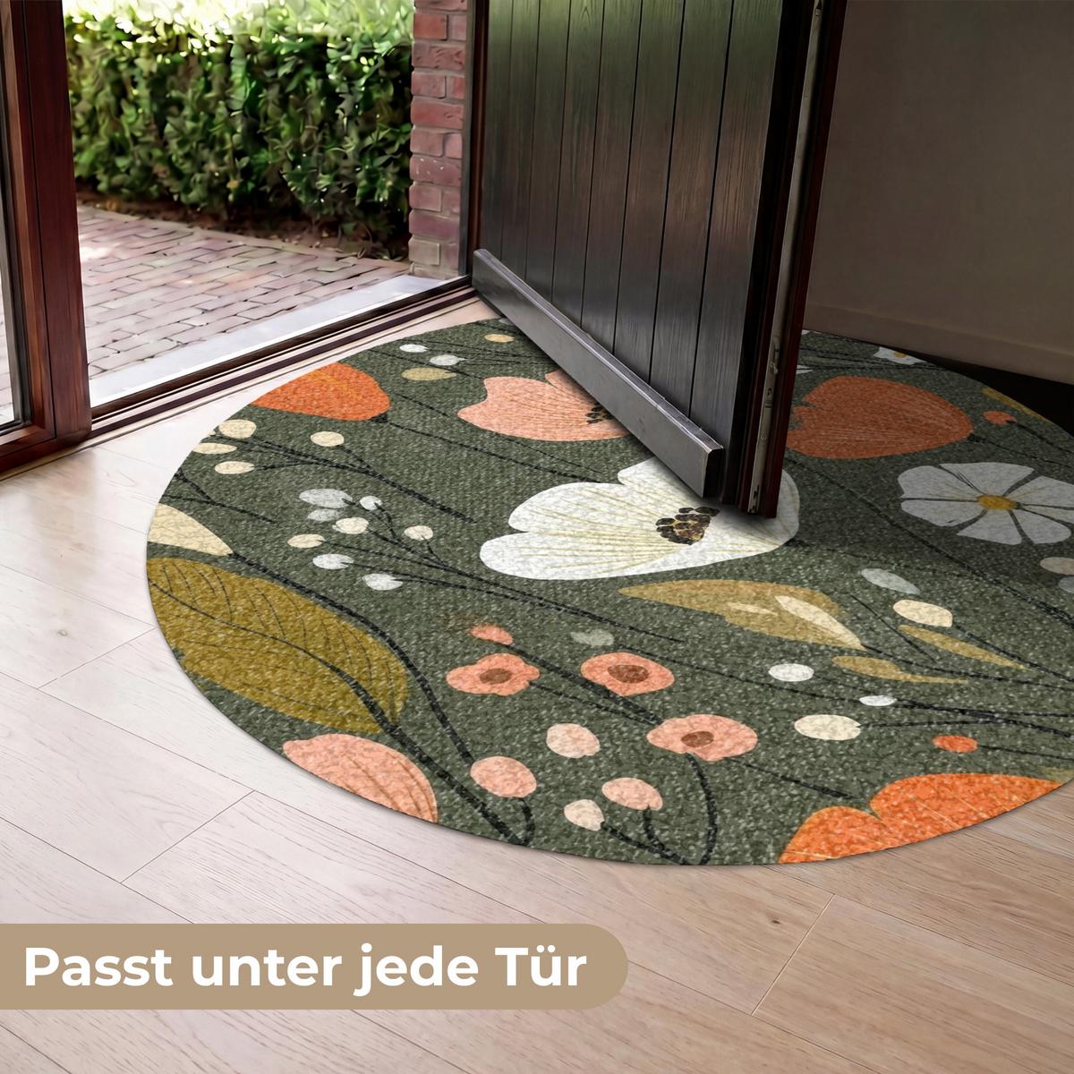 FUSSMATTE Blumen - Illustration - Grün Flurteppich 120x120 cm - Dunkelgrün, Kunststoff (120/0.4cm) - MuchoWow