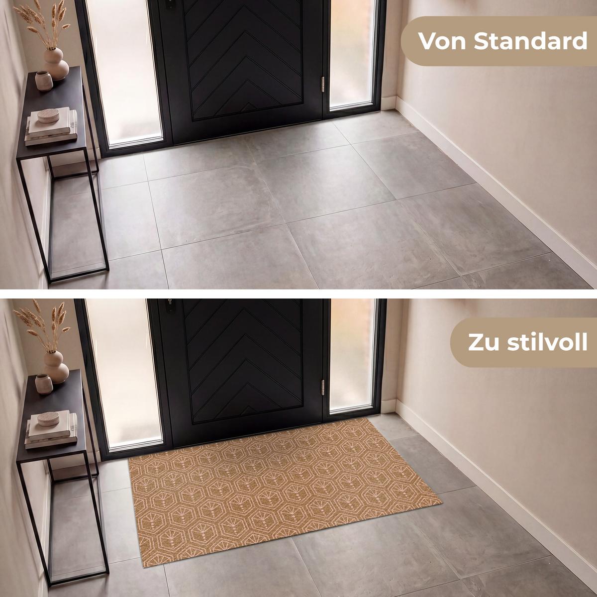 FUSSMATTE Braun - Rosa - Geometrisch - Gemustert Türmatte 150x90 cm - Braun, Kunststoff (150/0.4cm) - MuchoWow