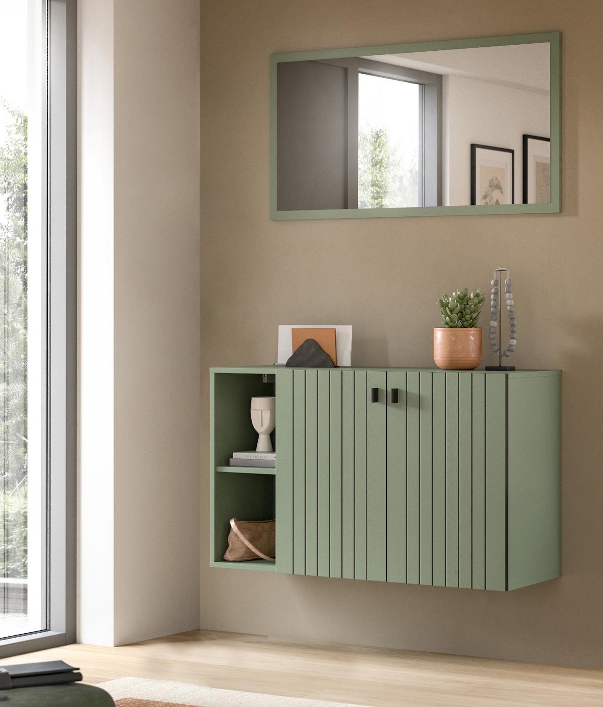 GARDEROBE-SET grün 2-teilig 106 cm, Garderobenkombination hängend - Schwarz/Grün, Glas/Holzwerkstoff (106/192/37cm) - Inn.Furn