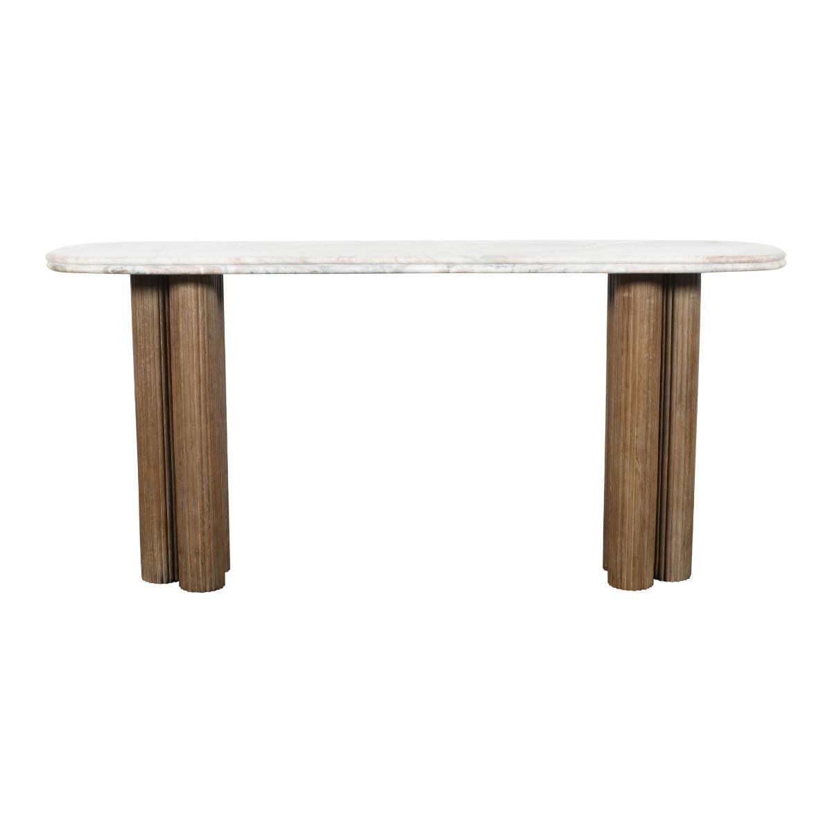 KONSOLENTISCH aus Massivholz und Marmor 165/77/38 cm - Beige, Naturmaterialien (12/38/77cm) - Signature