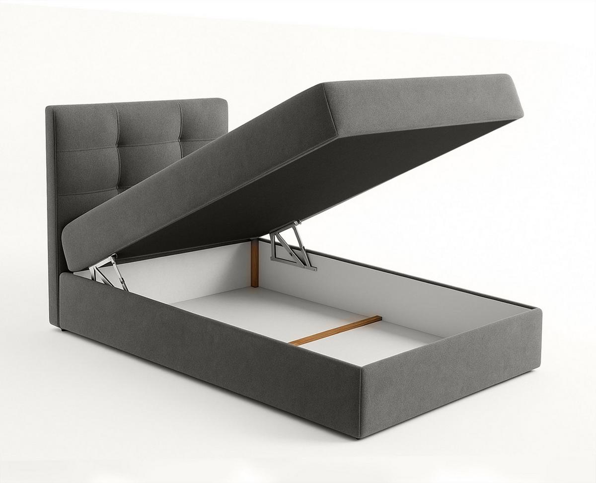 BOXBETT GECETENI 100x200 cm mit Bettkasten und Matratze - Beige + TOPPER - Beige/Schwarz, Holz/Holzwerkstoff (100/200cm) - AX Living