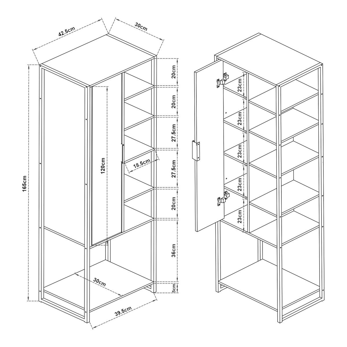 HOCHSCHRANK Namsskogan - Walnussfarben/Schwarz, Holzwerkstoff/Metall (42.5/165/30cm) - [en.casa]