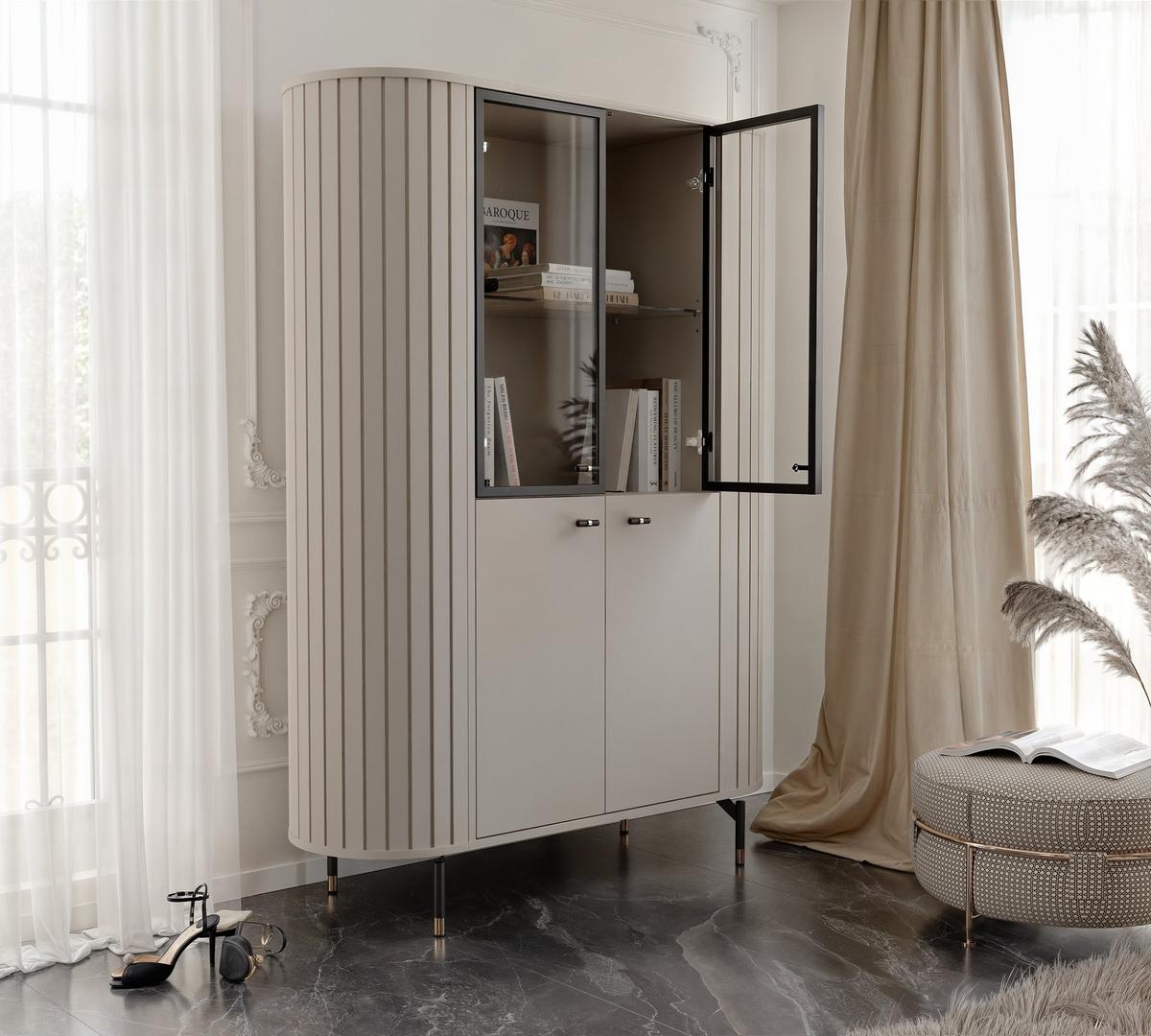 GLASVITRINE geriffelt aus MDF, Kaschmir - Kaschmir, Holzwerkstoff (112/155/40cm) - Idohome