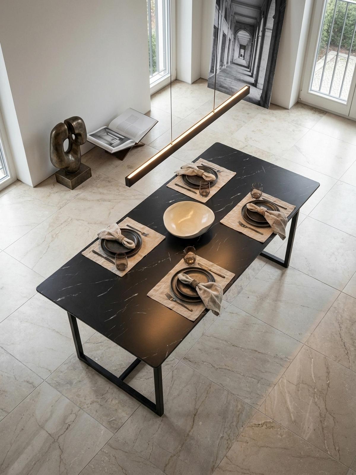 ESSTISCH Marmoroptik Metall Rechteckig Modern Klein, Schwarz 200x90x76 cm - Schwarz, Holzwerkstoff/Metall (90/200/76cm) - KADIMA DESIGN