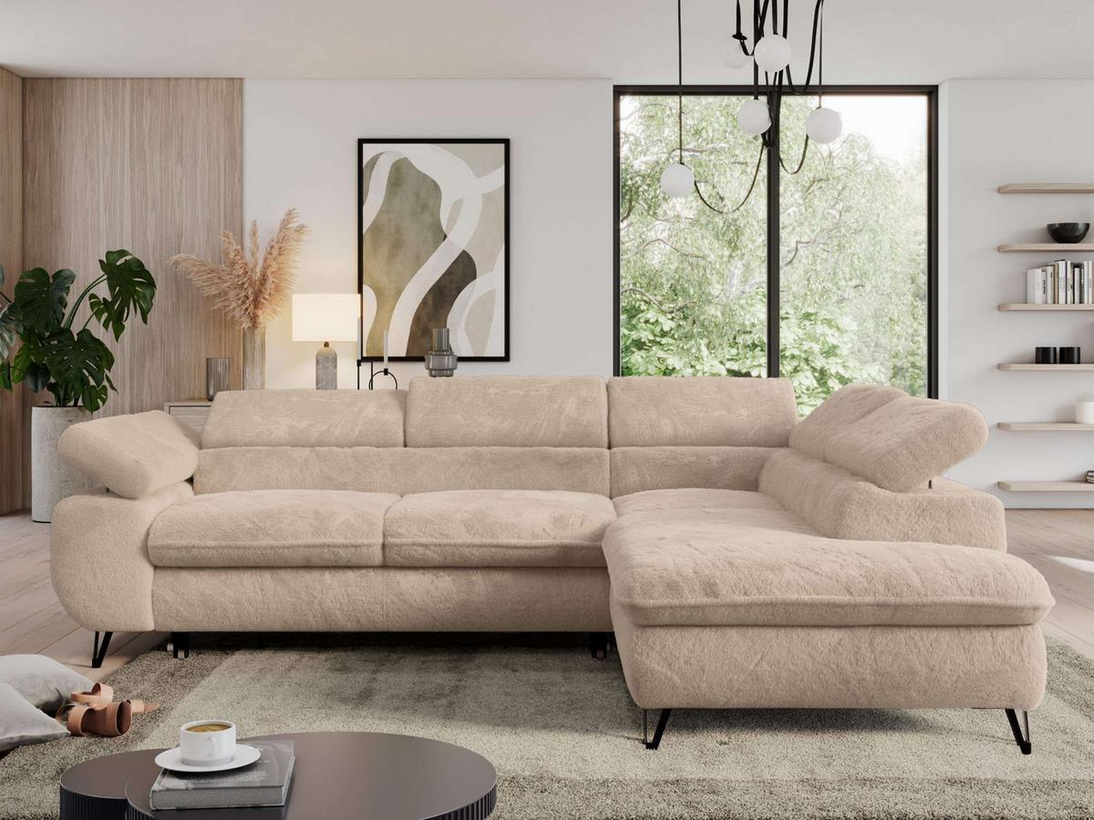 ECKSOFA PEDRO L Beige Plüsch - Rechts Seite - Sandfarben/Beige, Textil/Metall (273/208cm) - MKS