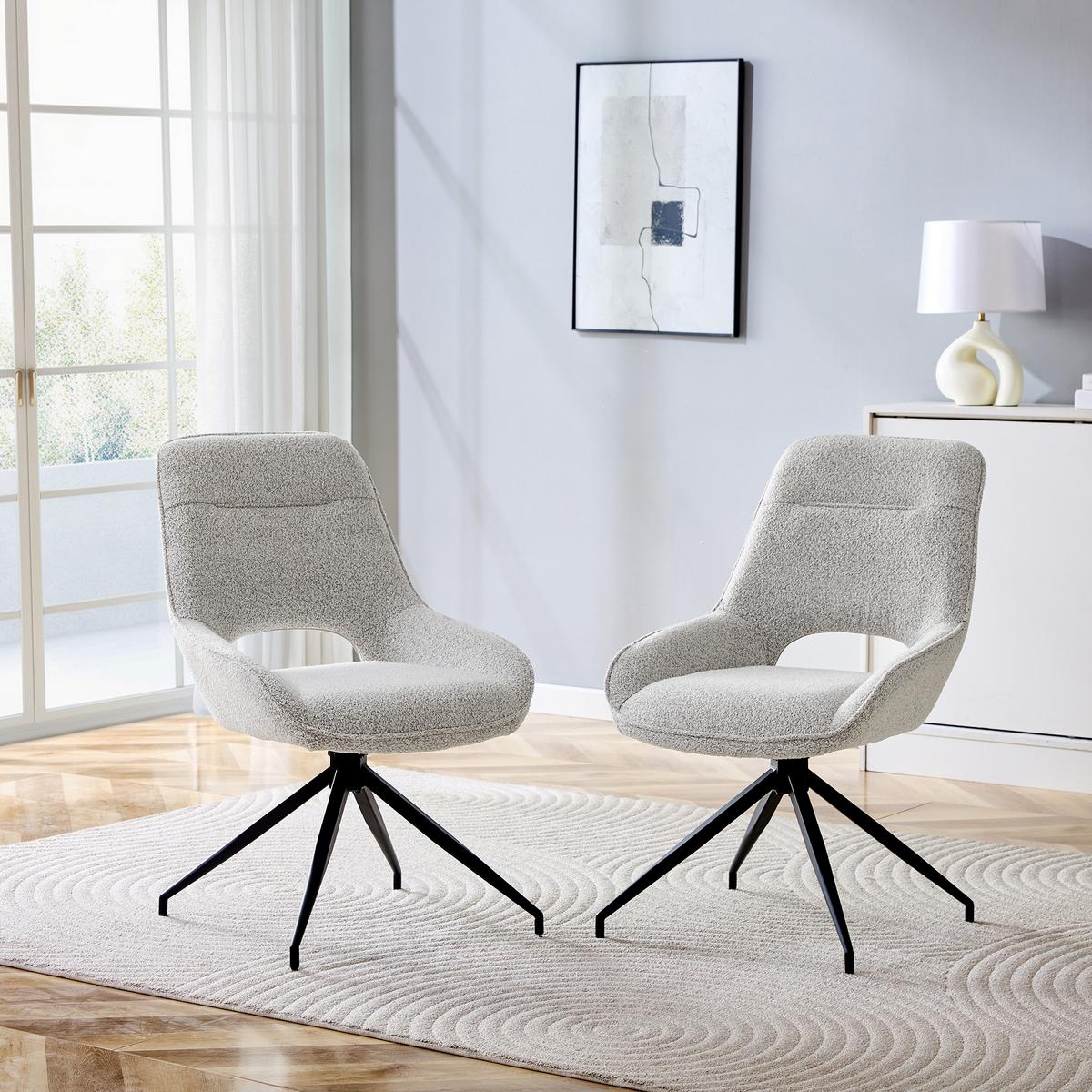 ESSZIMMERSTUHL 2er Set 360° Drehbar Beigegrau Stoff & Schwarzes Metallgestell - Greige, Textil (50/87/50cm) - Urban Meuble