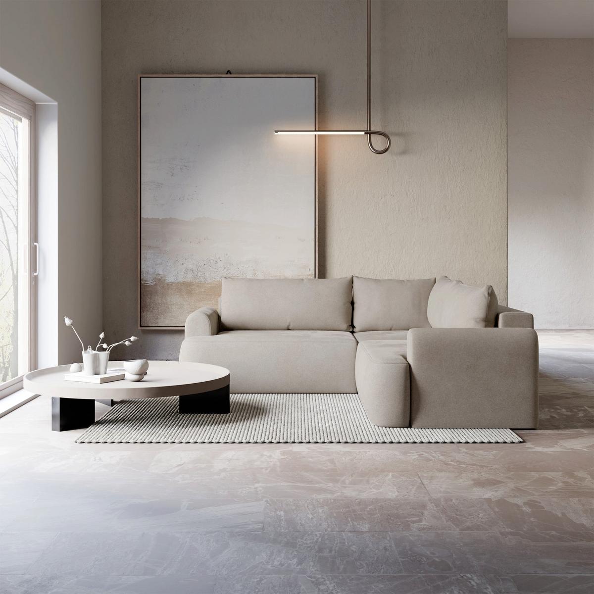 ECKSCHLAFSOFA Ovo BEIGER VELOURSSTOFF universell MIT BETTKASTEN - Beige/Schwarz, Kunststoff/Textil (245/245cm) - Selsey