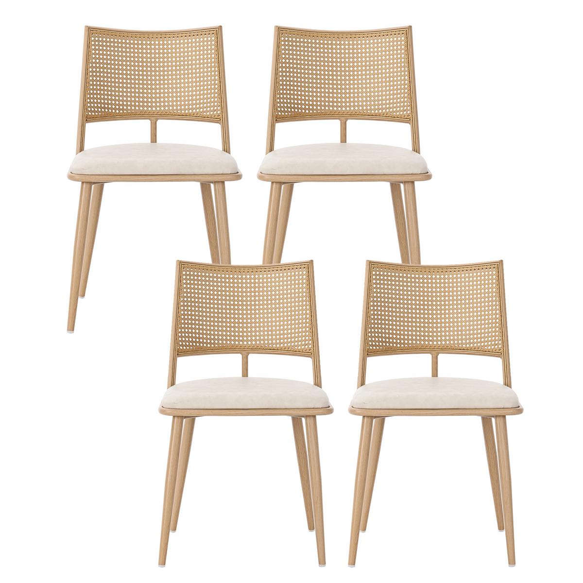 ESSZIMMERSTUHL 4er-Set PU-Sitz, Rattan-Rückenlehne, Beige - Sonoma Eiche, Naturmaterialen/Textil (50/80/56cm) - Urban Meuble