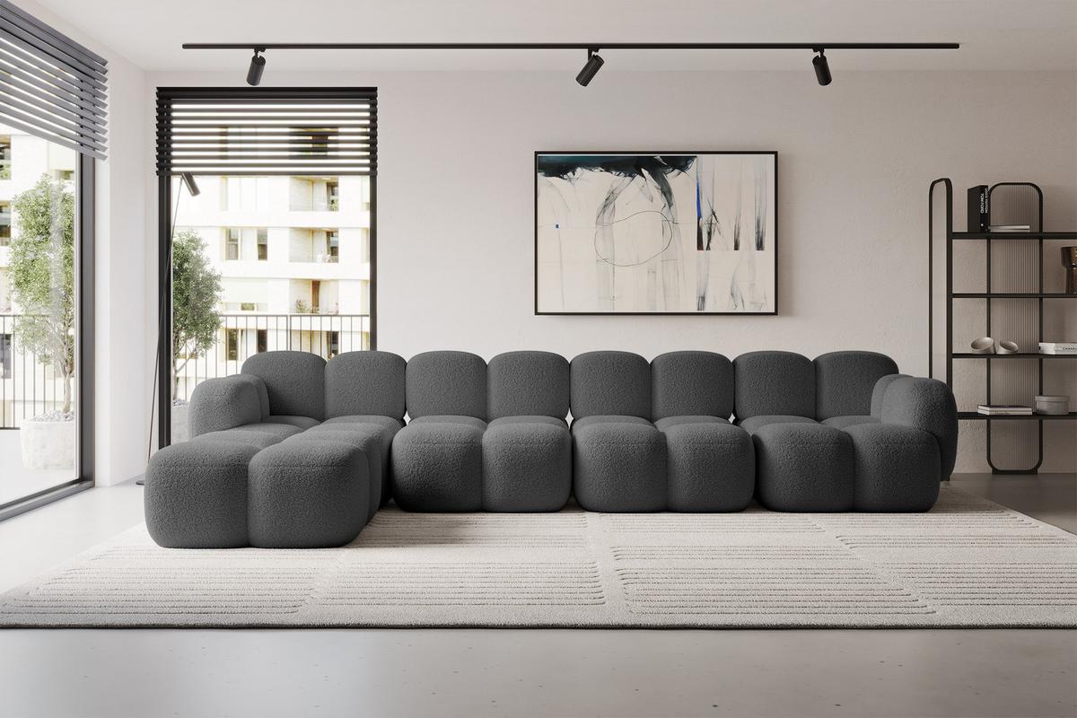 ECKSOFA modulares Sofa Links Miko-L3 390x205x75 Grau Bouclé - Chromfarben/Schwarz, Holzwerkstoff/Kunststoff (390/205cm) - ALTDECOR