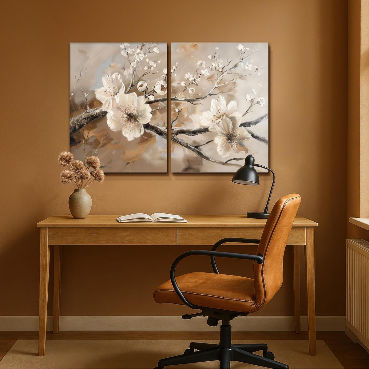 LEINWANDBILD 2er Set Blüte - Beige - Abstrakt - Blumen 100x70 cm - Hellbraun, Textil (100/70cm) - MuchoWow