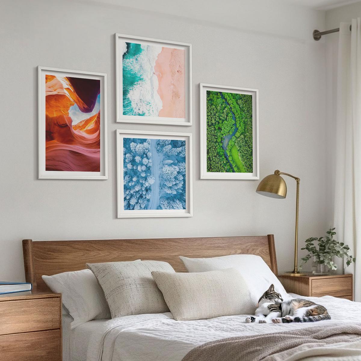 BILDER SET 4er Set - 50x50 cm & 40x60 cm Weißer Rahmen - Grün der Wasserschlucht im Winter - Weiß, Kunststoff (50/50cm) - TULUP