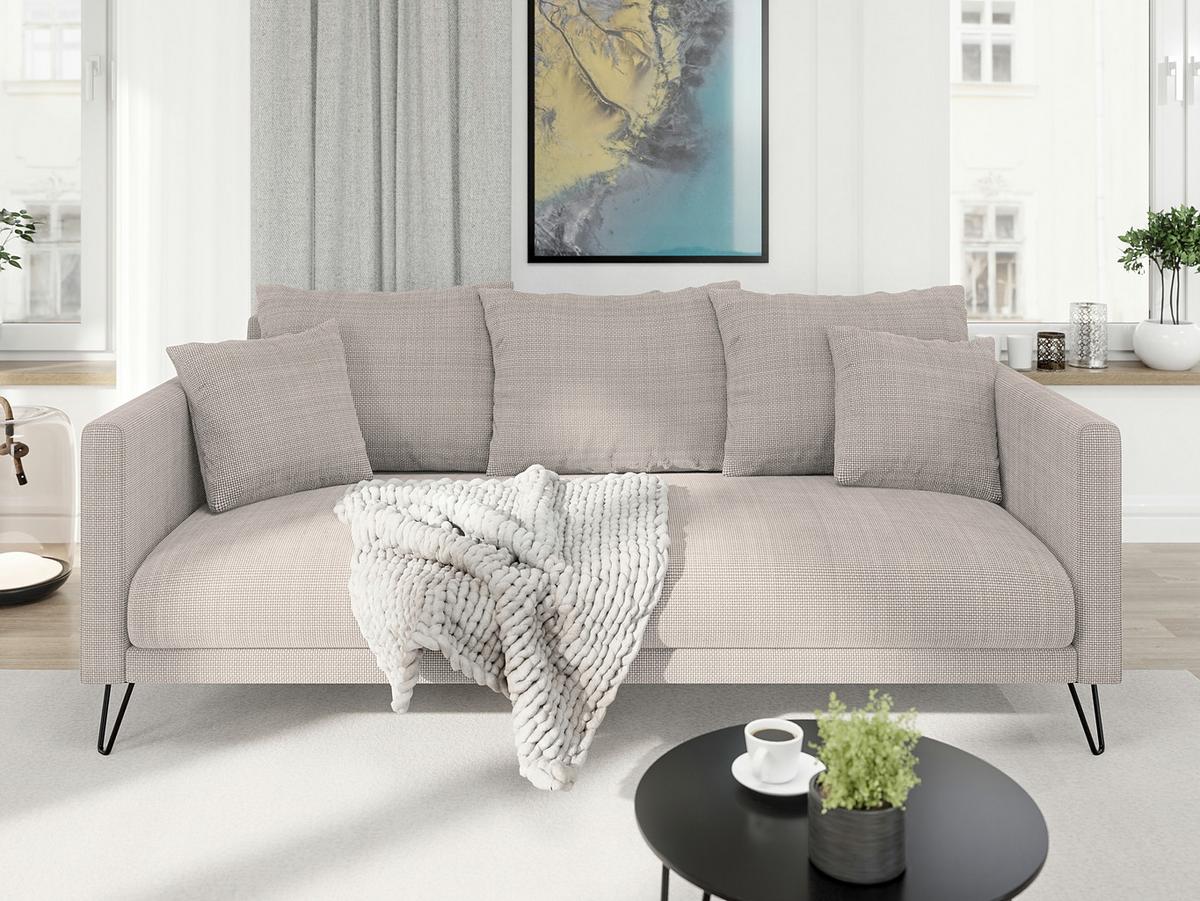 3-SITZER-SOFA Harmony Taupe Chenille - Taupe/Schwarz, Textil/Metall (200/85/100cm) - S-Style Möbel