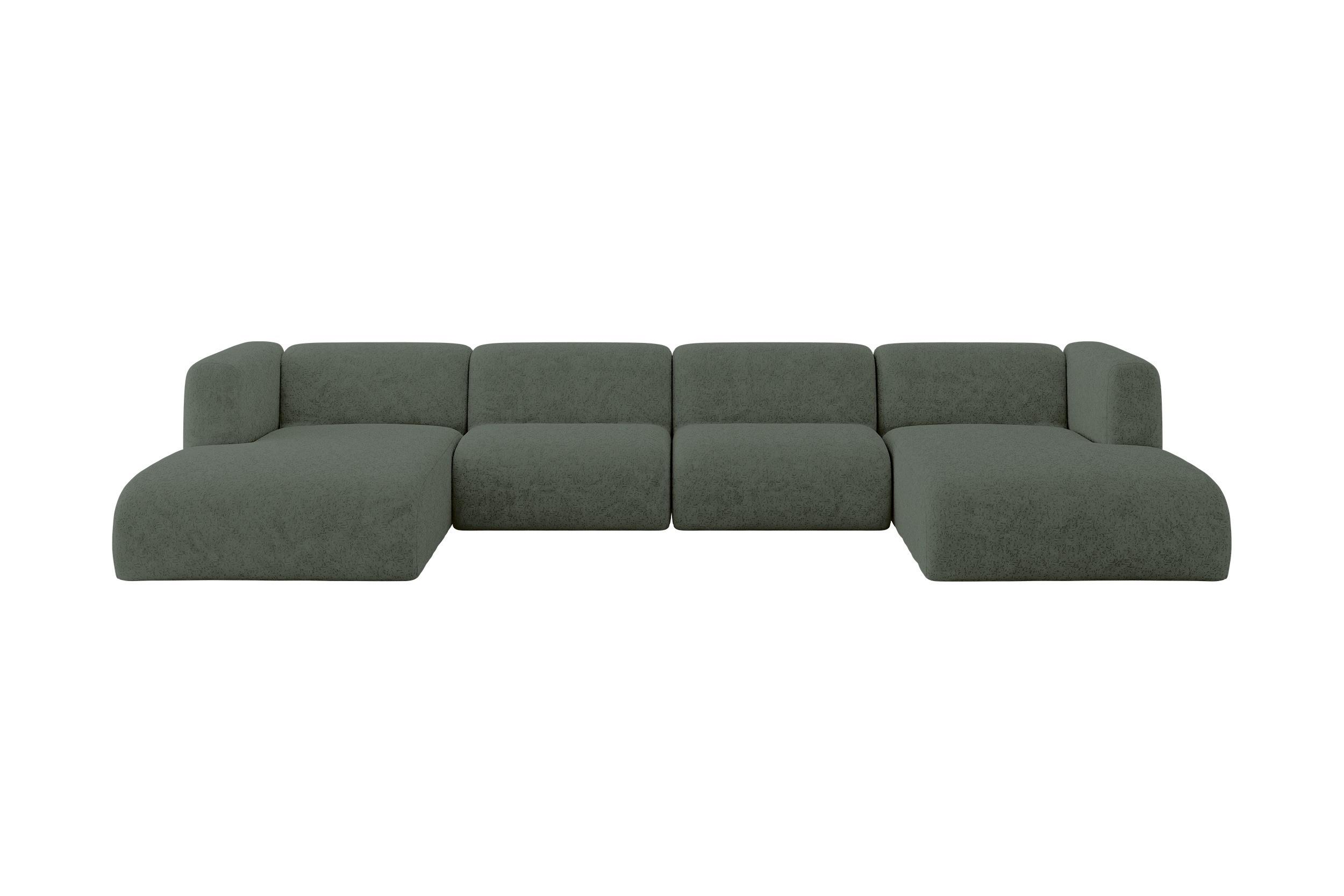 WOHNLANDSCHAFT MIRA-U2 408x179x70 Grün Velours - Schwarz/Grün, Holzwerkstoff/Kunststoff (408/70/179cm) - ALTDECOR