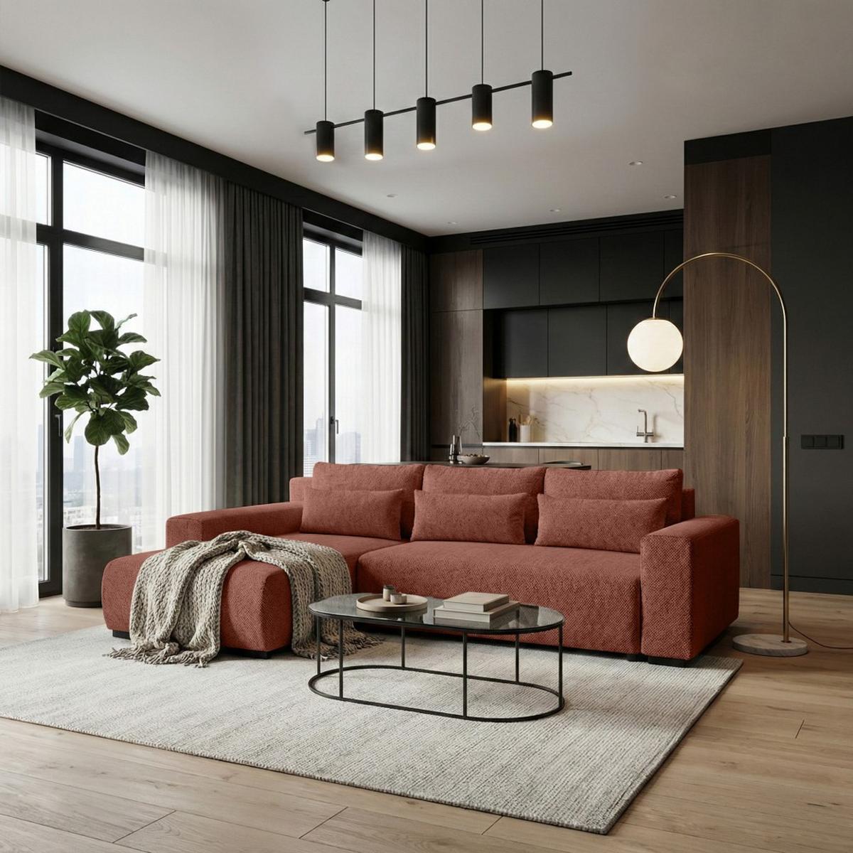 ECKSCHLAFSOFA Benny dunkelrot links - Schwarz/Dunkelrot, Kunststoff/Textil (271/185cm) - Beautysofa
