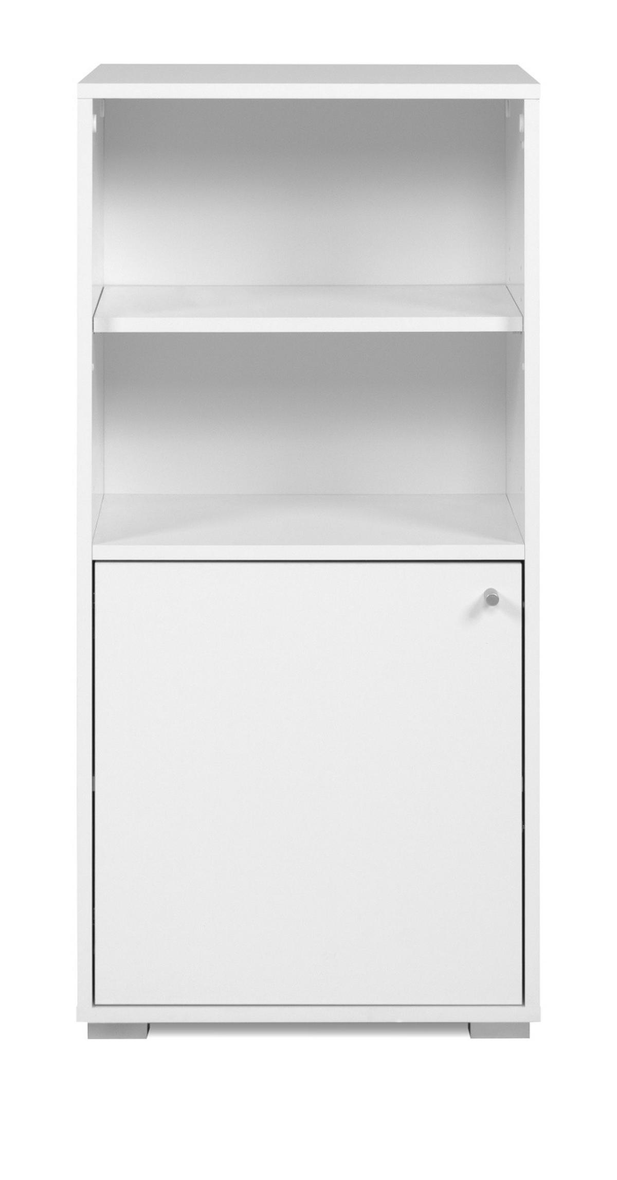 REGAL weiß 46 x 97 cm, Standregal mit 4 Fächern - Silberfarben/Weiß, Holzwerkstoff/Kunststoff (46/96.5/33.5cm) - Furn.Design