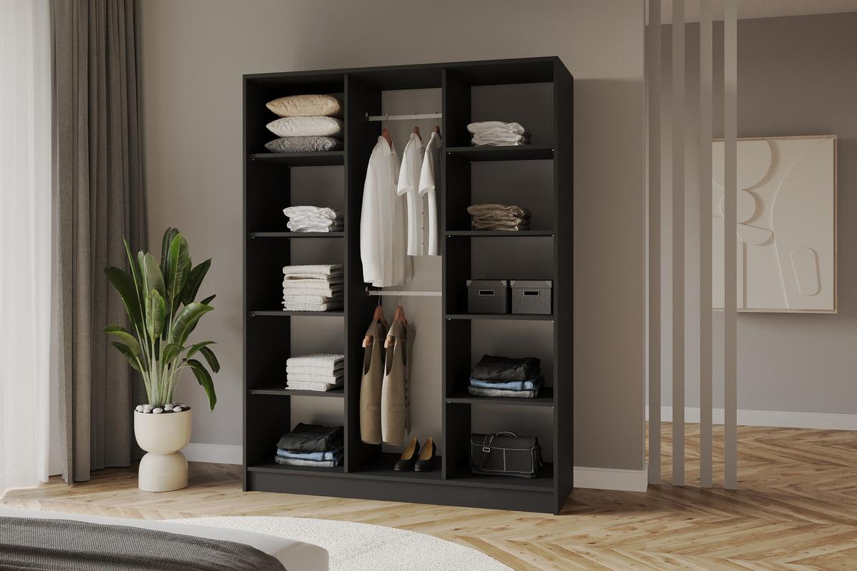 KLEIDERSCHRANK - LESE - 150 - Schwarz - Schwarz Hochglanz/Schwarz, Holzwerkstoff (150/200/51cm) - ALTDECOR