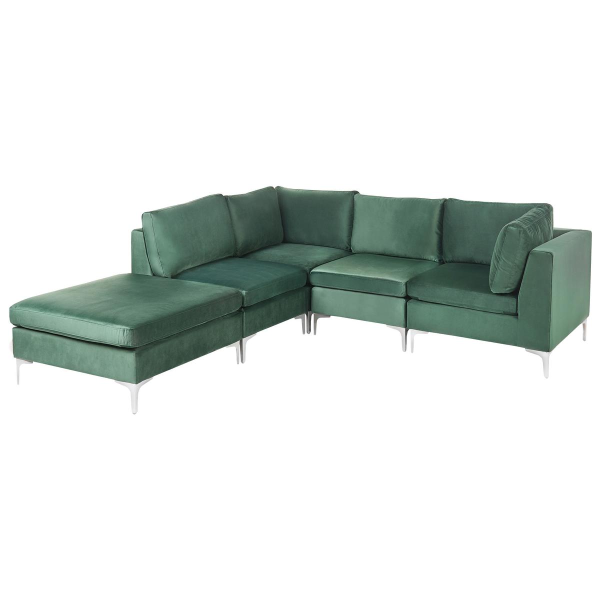 ECKSOFA Modul 4-Sitzer rechtsseitig Grün Samtstoff mit Ottomane Evja - Grün, Textil (235/150cm) - Beliani