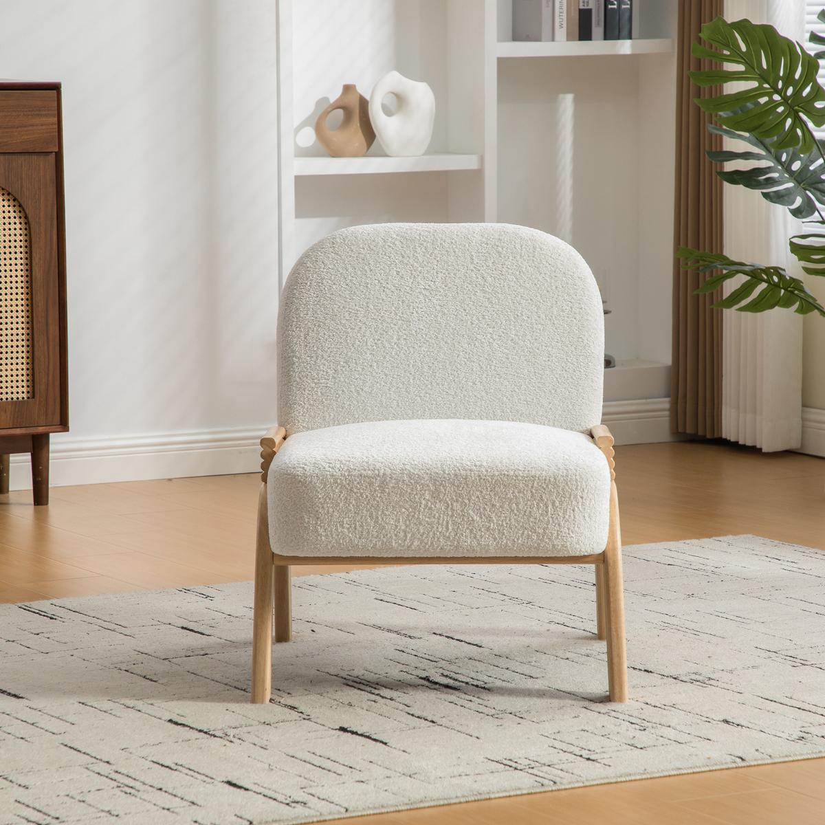 SESSEL aus chenille und massivholz, skandinavisches design und armlos - Creme, Textil (72/78/61cm) - Urban Meuble