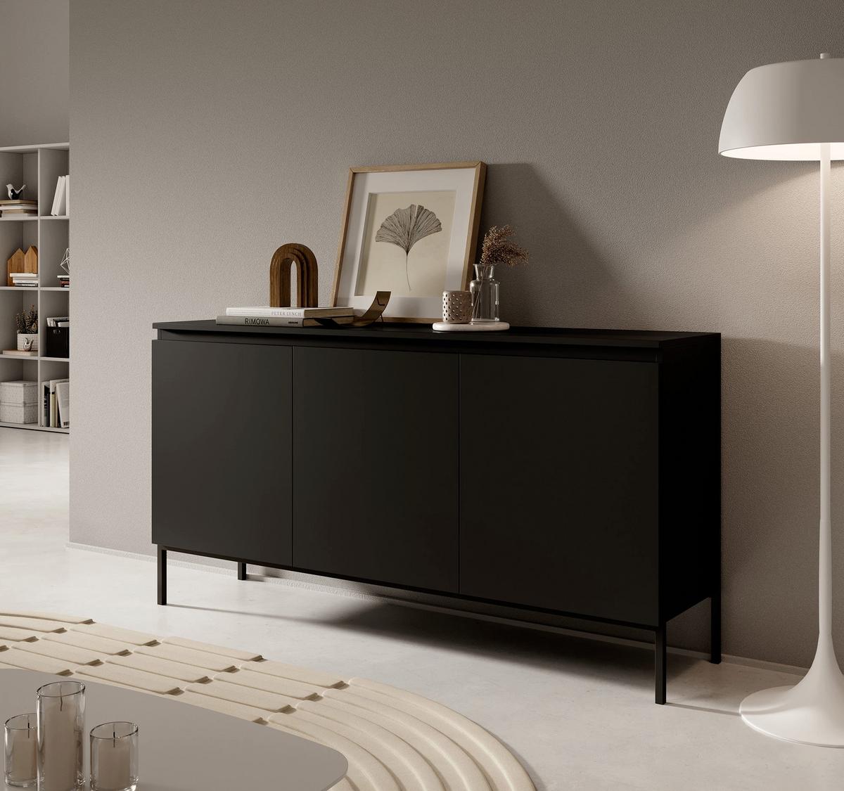 SIDEBOARD Bemmi Schwarz mit schwarzen Beinen 3-türig 150 cm - Schwarz, Holzwerkstoff/Metall (150/77/35cm) - Selsey