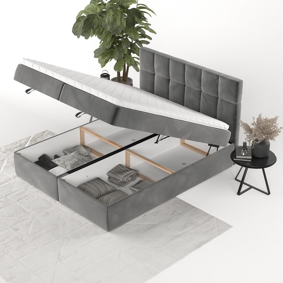BOXBETT Savio 140/200 cm Grau im Kronos Stoff - Schwarz/Grau, Holz/Holzwerkstoff (140/200cm) - AltaBeds