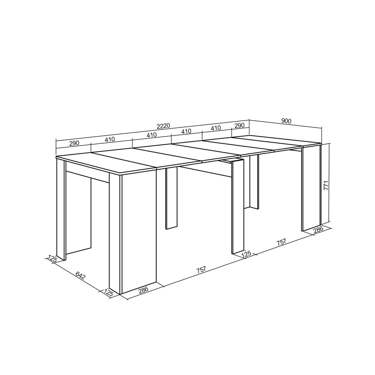 KONSOLENTISCH ausziehbar 58 bis 222cm, für 10 Gäste, hell eiche, 90/58/77cm - Eichefarben, Holzwerkstoff (90/222/77cm) - Skraut Home