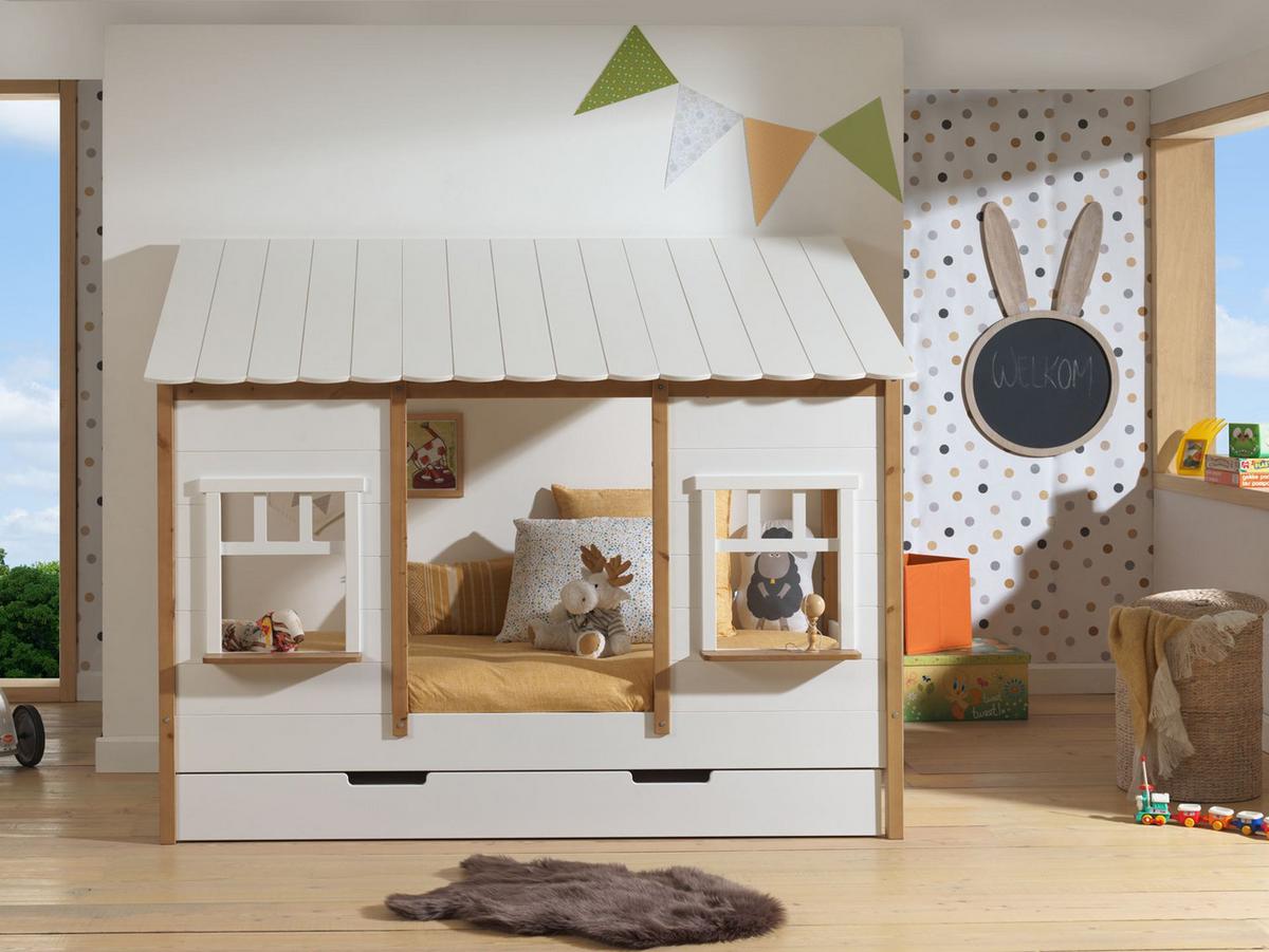 LANDHAUSBETT Kamilah 215x174x108 aus Massivholz+MDF in Oak/Weiß - Weiß, Holz (90/200cm) - 58aufmkessel