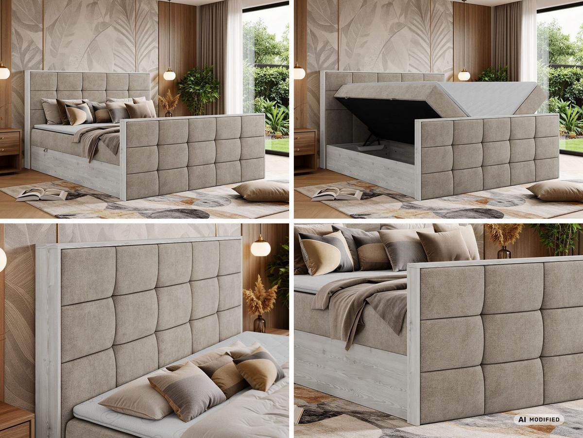 BOXBETT ALNOR DUO 140/200 - Greige Stukture - Topper Visco - H4 - Greige/Schwarz, Kunststoff/Textil (140/200cm) - MKS