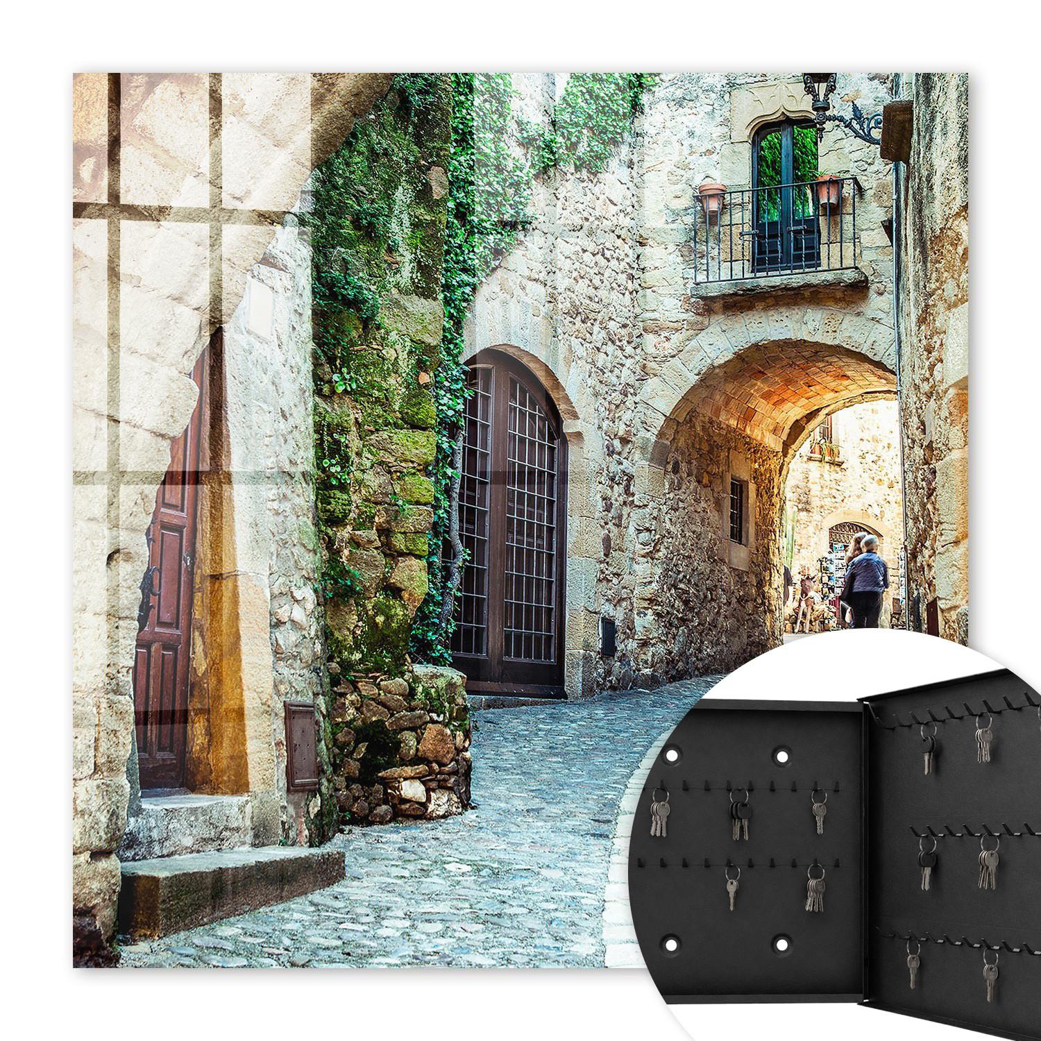 SCHLÜSSELBOX Schwarz 30x30 cm- Türöffnung nach rechts - Historische Straße - Grau, Metall (30/30/5cm) - TULUP