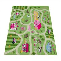 KINDERTEPPICH Waschbar, mit Bauernhof‑Straßen-Motiv, Grün, 140 x 200 cm - Grün, Textil (200/140cm) - KADIMA DESIGN