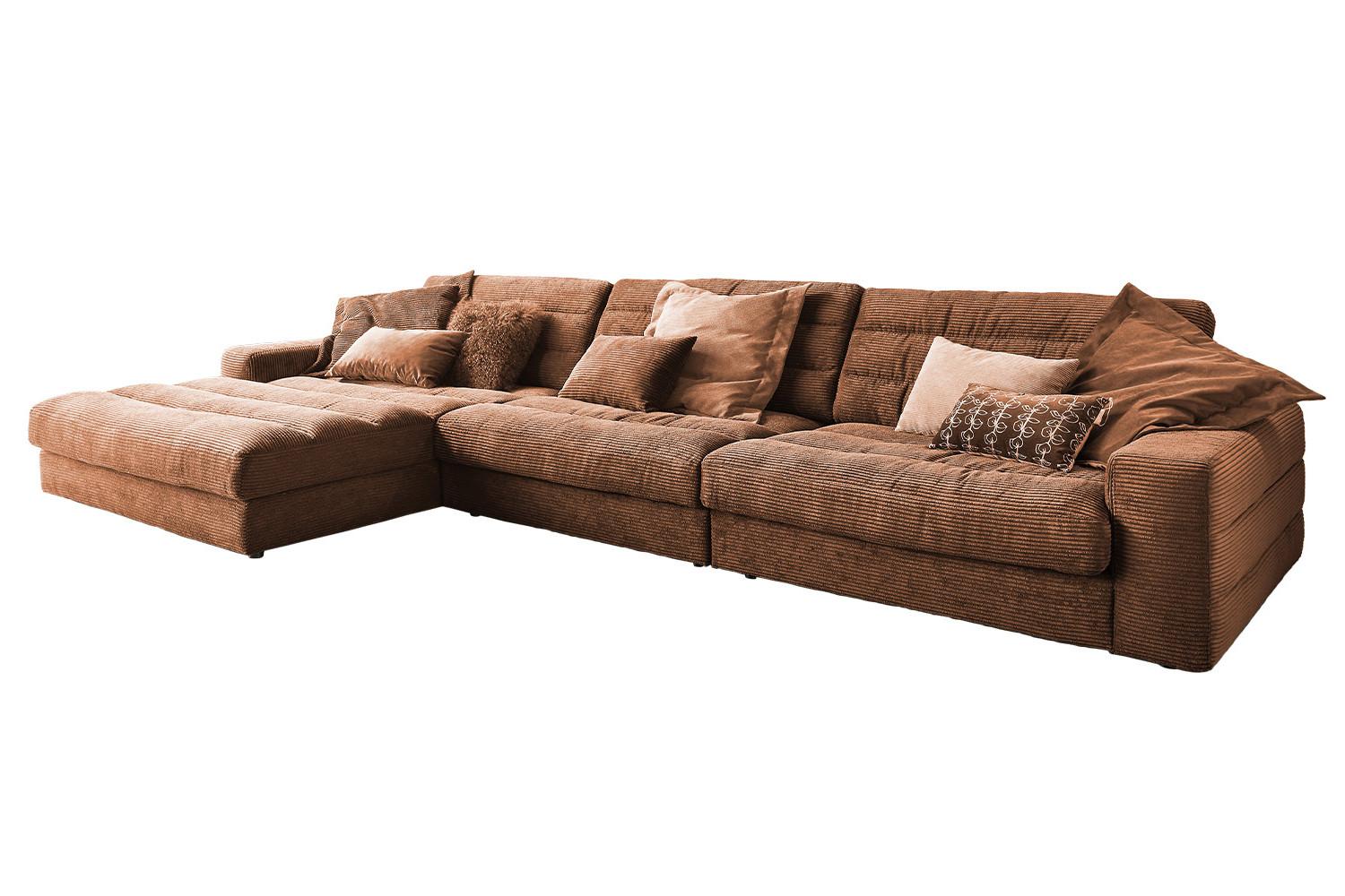 ECKSOFA XL LANA Braun Cord - Schwarz/Braun, Textil (416/205cm) - KAWOLA