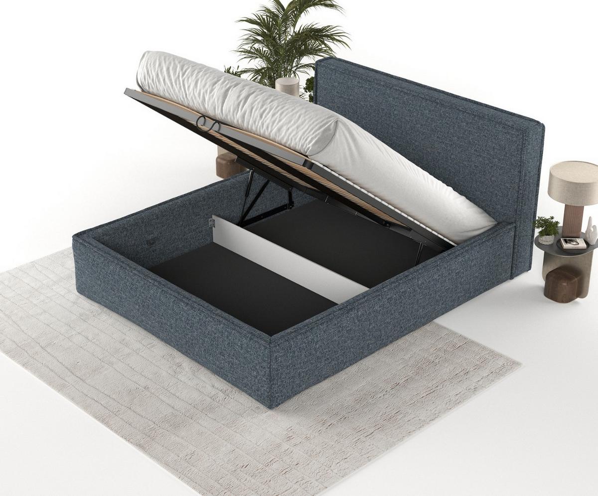 POLSTERBETT Sato mit Stauraum 200/200 cm Marineblau im Modesto Stoff - Schwarz/Naturfarben, Holz/Holzwerkstoff (200/200cm) - AltaBeds