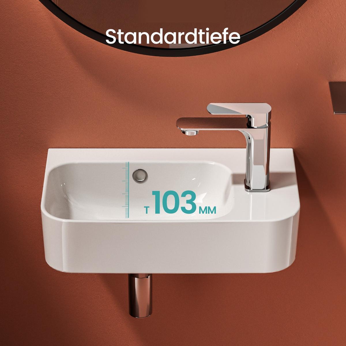 WASCHBECKEN Rechteckig Mit Hahnloch links Weiß 45 / 26,5 / 15,6 cm - Weiß, Keramik (45/15.6/26.5cm) - EMKE