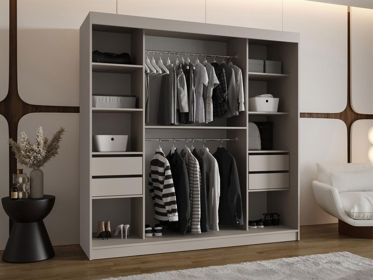 SCHWEBETÜRENSCHRANK Bahrajn 200 mit Schubladen - Silberfarben/Schwarz, Holzwerkstoff/Kunststoff (200/200/62cm) - MIRJAN24