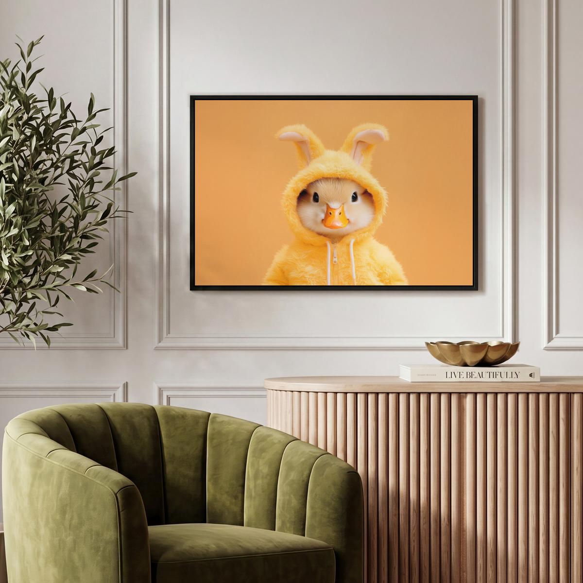 LEINWAND Bilder mit Rahmen - Osterhase - Kostüm - Ente - 60x40 - Gelb, Textil (60/40cm) - MuchoWow
