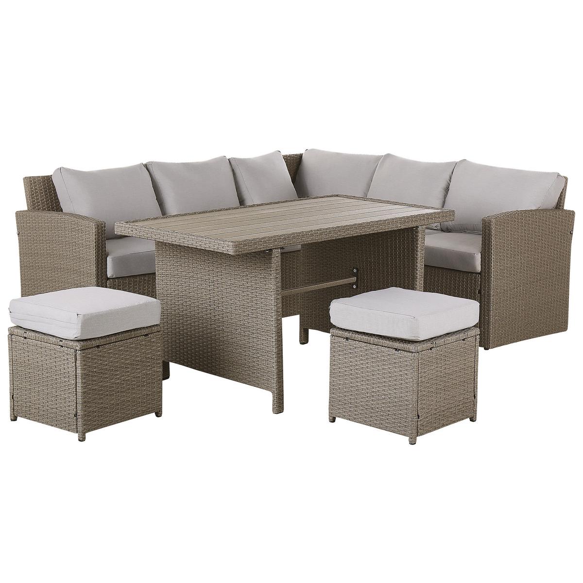 LOUNGE SET 5-Sitzer Rattan Auflagen hellgrau Bardi - Taupe, Kunststoff - Beliani