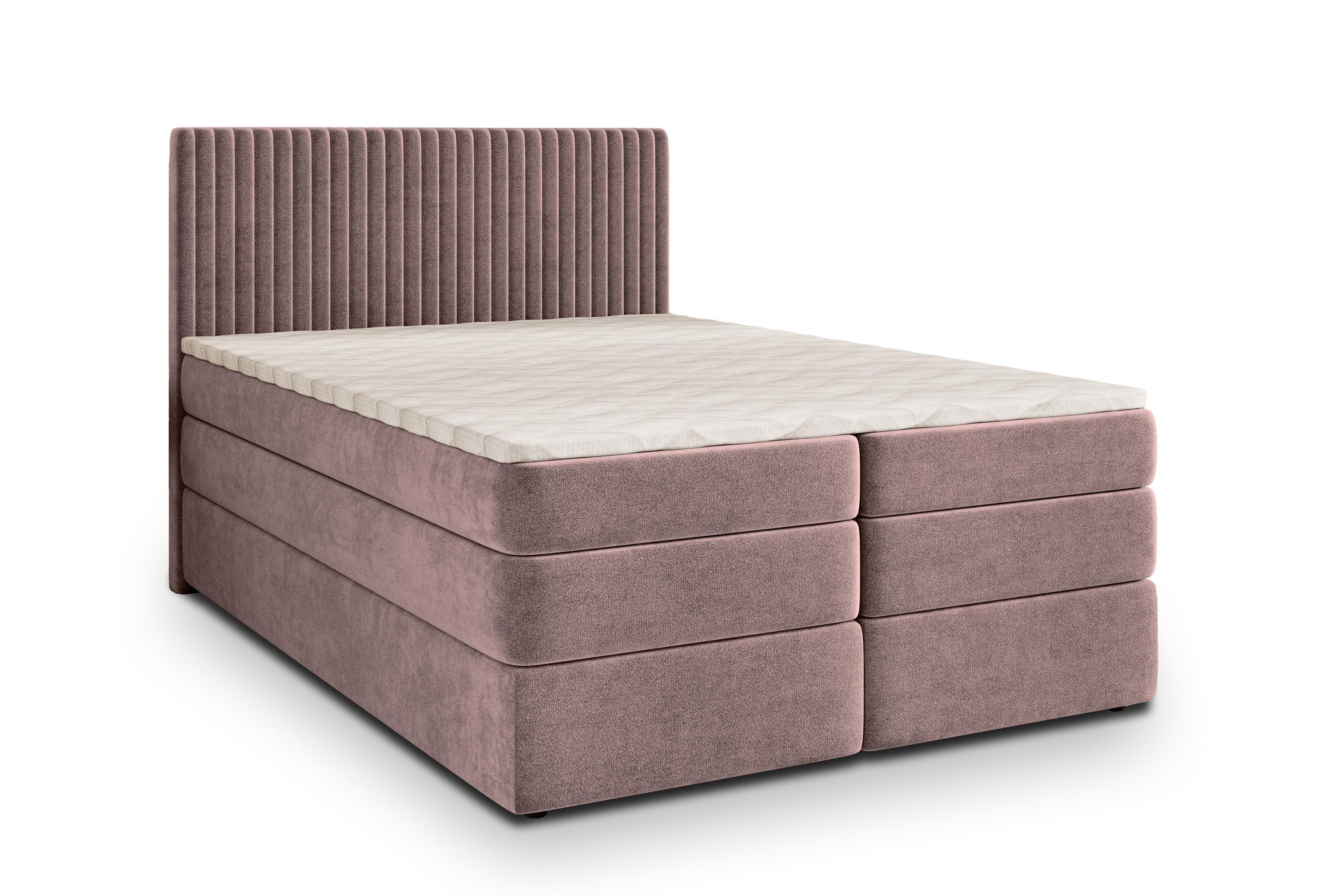 BOXSPRINGBETT FELBIO 180x200 cm mit Matratze und Topper - Rosa - Rosa, Holz (180/200cm) - MASSENO