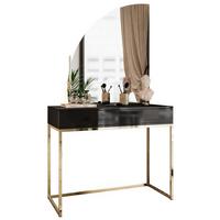 SCHMINKTISCH schwarz QUINNIE mit LED-Spiegel gold Chrom links PUSH OPEN - Goldfarben/Schwarz, Holzwerkstoff (100/176/42cm) - Lookway