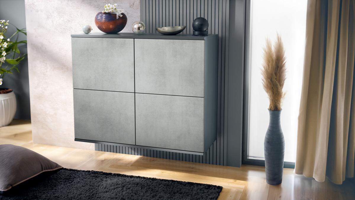 KOMMODE Rova Beton Oxid Optik - Hellgrau, Holzwerkstoff (92.5/73.5/35cm) - Vladon