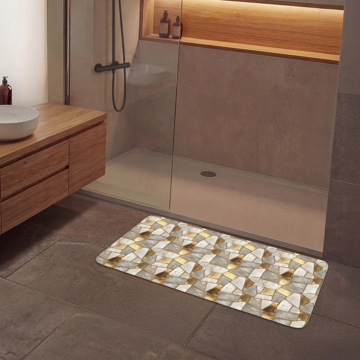 BADEMATTE Mosaik - Marmor - Gold 120x60 cm - Champagner, Textil (120/60cm) - OnlyWow