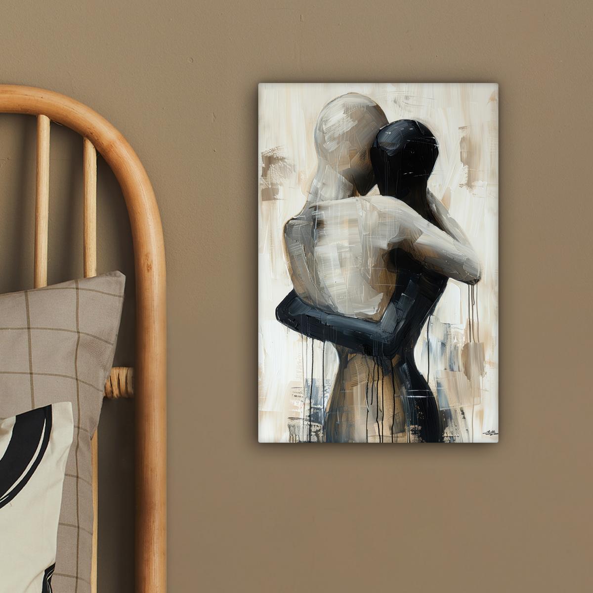LEINWANDBILD Abstrakt - Liebe - Schwarz und weiß - Modern Deko Wohnzimmer 20x30 cm - Schwarz, Textil (20/30cm) - MuchoWow